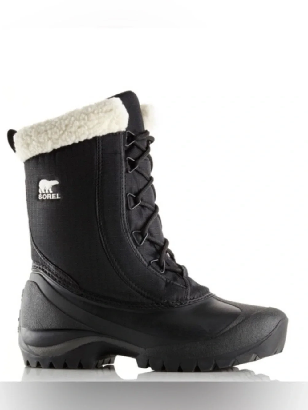 Sorel Cumberland Black Snow Boots White Faux Fur Trim Womens Sz. 7
